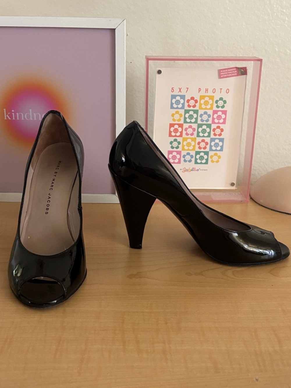 Marc by Marc Jacobs Black Patent Leather Peep Toe Heels